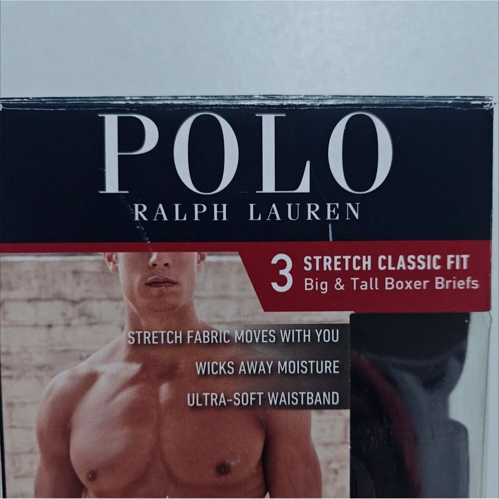 NEW Polo Ralph Lauren 3XL Cotton Boxer Briefs Big Tall Stretch 3 Pack Black NWT